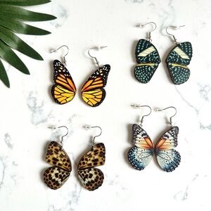 2/$30🌵 4 Pairs Butterfly Wing Earrings Wood Bohemian Jewelry Unique Gift NEW